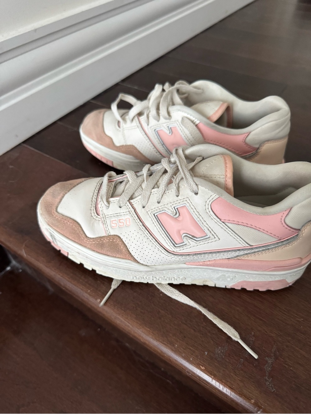 New Balance 550 White and Pink Low-Top Sneakers